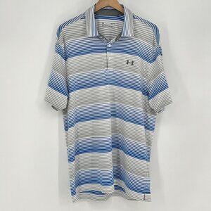 Under Armour Mens Loose Fit Heat Gear Striped Polo Shirt Size L Blue Gray Golf